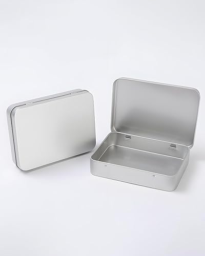 Miniatura 22 de Paquete de 12 latas rectangulares vacías de almacenamiento de metal con tapas transparentes con bisagras para ventanas para objetos pequeños y otros