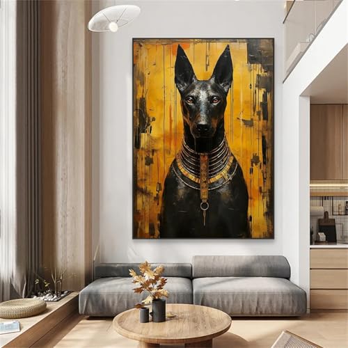 Décoration de bureau originale avec peinture sur toile Doberman
