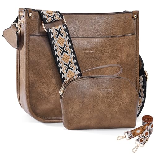 Image of HKCLUF Crossbody Bag Purse for Women 2PCS /Set Leather Hobo Handbag Wallet Set With 2Adjustable Guitar Strap Shoulder Bag | Purse