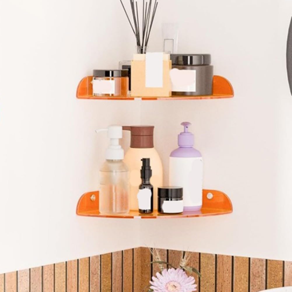 YUANCHUTOP 2 Pack Wall Mounted Acrylic Floating Corner Shelves, Space Saving Storage Racks for Bathroom, Kitchen, and Office, Easy Installs (Orange)