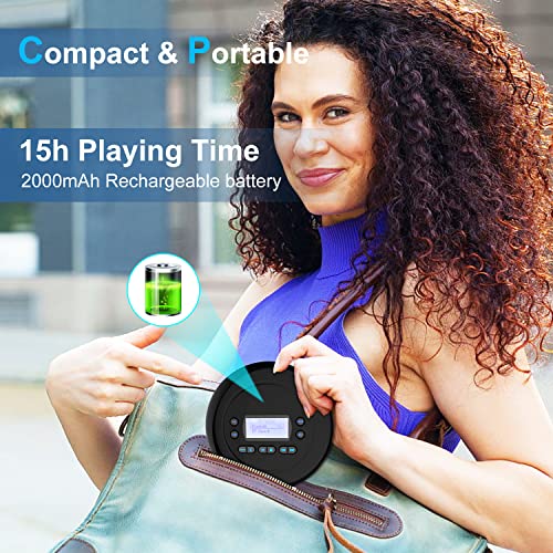 Portable,Bluetooth Cd Player With Dual Headphone Jack For Home, Rechargeable Walkman Small Cd Player For Car, With Bluetooth Visibility Lcd Screen #TOP3