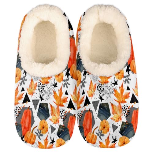 Pumpkin Leaves Slippers for Women Slipper Socks Soft Fuzzy House Slippers Shoes for Indoor Bedroom, Winter Cozy Christmas Gifts, Halloween