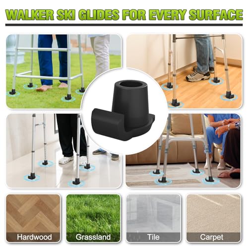 supregear Walker Ski-gleiter (2er-pack) - Zubehör für Senioren-faltgehwagen, Robuste Langlebige Fußgleiter für Hinterbeine, Universelle Ersatzgleiterkappen, 25 mm - Schwarz