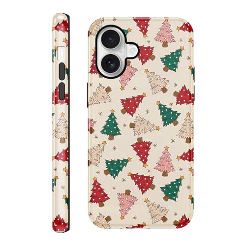 lioscre Case Compatible with for iPhone 16 6.1'', Cute Colorful Christmas Tree Pattern Phone Case, Aesthetic Hybrid 2-Layer Hard Shell Resistant Shockproof Protective Cover for Girl Women Men