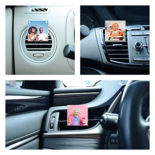 Drive Buddy Car Photo Frames, Car Vent Photo Holder, Acrylic Magnetic Picture Frame Clips Onto Air Vents, Fits Wallet Size Photos 2x2 Inch (Square)