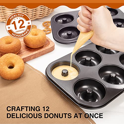 Hongbake Donut Pan For Baking, Upgraded Deepened Doughnut Tray, 2 Pack 6 Cavity Mini Bagel Mold For Oven, Nonstick And Heavy Duty - Black #TOP5