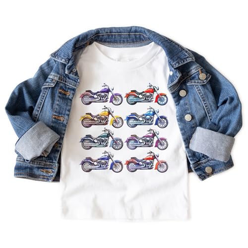 Motorcycle Cruiser Toddler Shirt - Classic Motorcycles In A Row Kid's Outfit - Motorbike Obsessed Child Birthday Gift Idea - Boho Natural Toddler & Youth Tee3