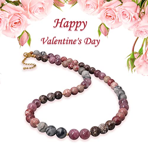 Pearlfect Natural Stone Gemstone Beaded Strand Necklace For Women Girls,Crystal/Crystals Beads And Healing Stones Bead Chokers Jewelry Gift,Fashion Classic Handmade Knotted (20 Inch, Plum) #TOP2