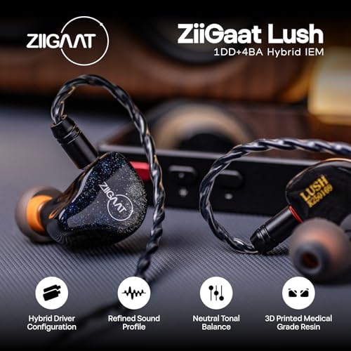 Image of Linsoul ZiiGaat Lush in Ear Monitor, 1DD+4BA Hybrid Earphone IEM, Studio Monitor Tunning Wired Earbuds with Detachable Cable for Professional Music Engineers Audiophiles (Silver Blue)