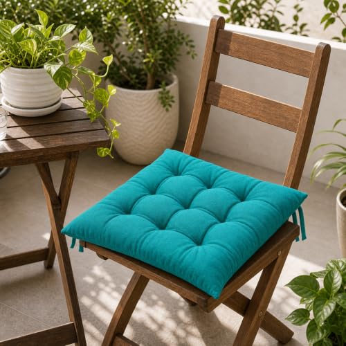 Image of CASA-NEST Chair Pad Cushion 45x45 cm 1 Pc, Tufted Seat Cushion for Dining Chair, Study Chair, Office Chair, Teal