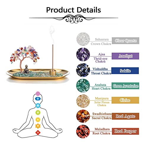 Vadiforest Incense Holder 7 Chakra Stone Tree Buddha Incense Stand Reiki Healing Crystal Incense Stick Burner Tray Ash Catcher Spiritual Home Decor For Yoga Meditation Gift #TOP6