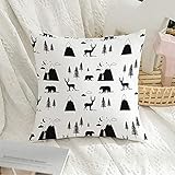 Torianna Decorative Throw Pillow Case Green Cute Graphic Pattern Black White Forest Bear Mountain...