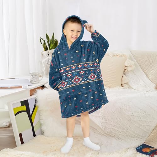 Couverture à capuche fille bleu foncé géométrique aztèque chaude - 7