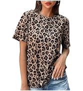 RoseSeek Women's Y2k Cheetah Print Top Leopard Print Tops Short Sleeve Loose Basic Animal Print S...