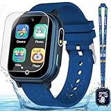 Kids Smart Watch Gift for Boys Ages 3-12, IP67 Waterproof, 32 Puzzle Games, HD Touchscreen Dual Camera Vedio Pedometer Music Player, Kids Watch Toy Birthday Gifts for Boys Ages 5 6 7 8 9 10 (Blue)