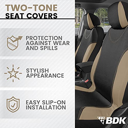 Bdk Ultrasleek Beige Seat Covers For Cars Full Set, Two-Tone Front Seat Covers With Matching Back Seat Cover, Stylish Car Seat Protectors With Split Bench Design, Automotive Interior Covers #TOP1
