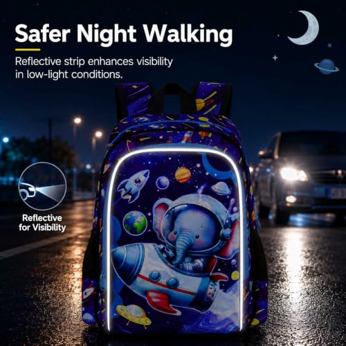 Image of UFNDC 3PCS Boys Elephant Backpack, Kids Space Bookbag with Lunch Box, Water Resistant Rocket School Bag for Elementary Preschool Toddler