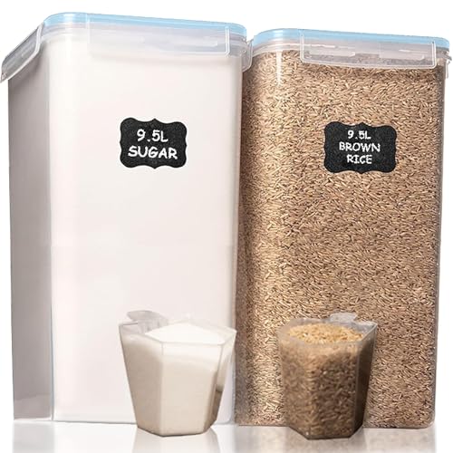 Image of Shazo 2 PC (9.5L | 321 Oz) Extra Large Bulk Food Storage Containers with Airtight Lids for Flour, Sugar, Rice, Cereal & Pasta - Leakproof, BPA-Free Plastic Canisters for Kitchen & Pantry Organization
