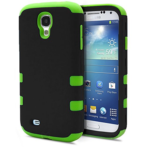 Galaxy S4 Case, MagicMobile Hybrid Impact Shockproof Protective Case for Samsung Galaxy S4 Cover Hard Armor Shell and Soft Silicone Skin Layer [ Black -Green ] with Screen Protector and Stylus