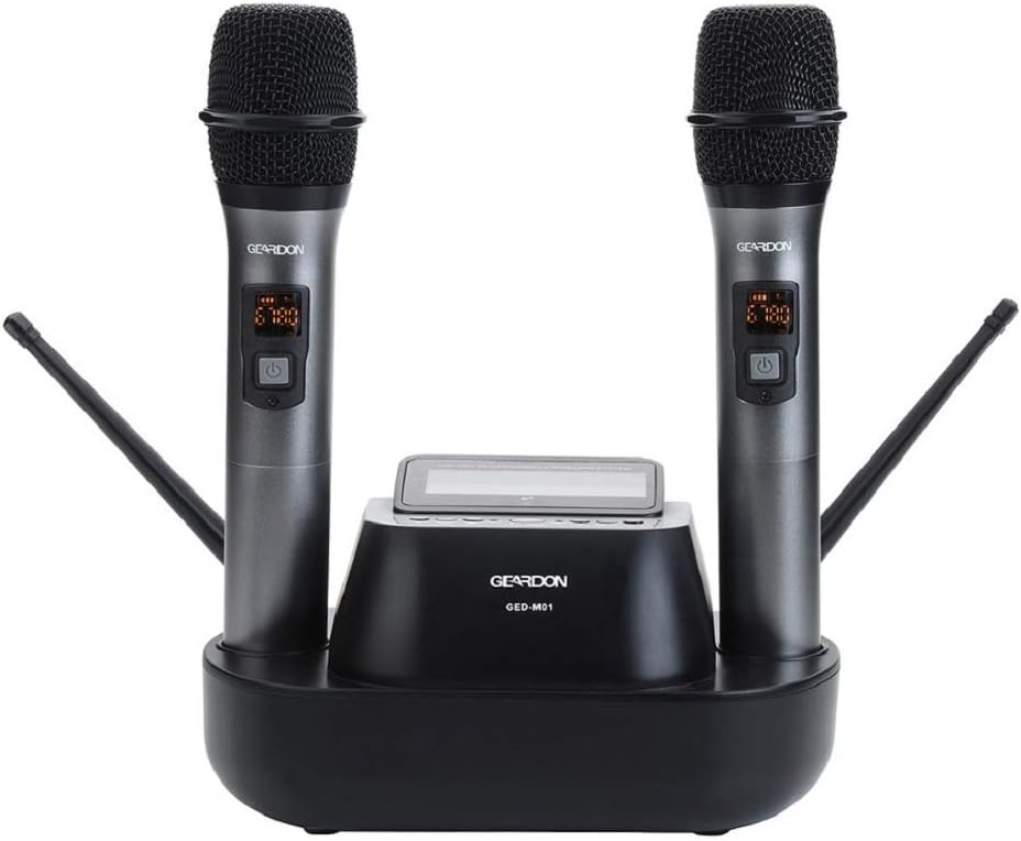 Rechargeable Wireless Microphone System, UHF Handheld Mic Set with Dual Karaoke Microphones, 100 x 2 Channels, Up to 250ft Professional Operation for Wedding/Karaoke/Outdoor Party/Church