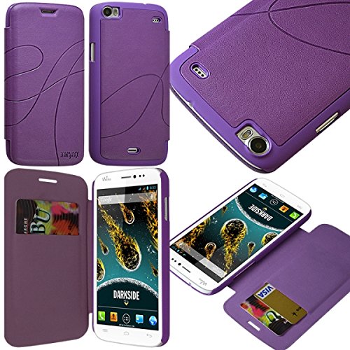 KARYLAX Seluxion - Coque Housse Etui à Rabat latéral et Porte-Carte pour Wiko Darkside Couleur Violet + Film de Protection d'écran