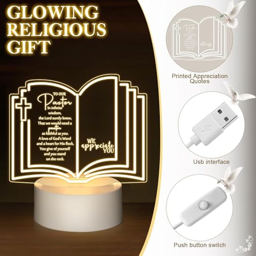 Image of Pastor Appreciation Gift Engraved Thank Clergy Sayings Acrylic Night LED Light with Base Christian Inspirational Desk Decor Gift for Dad Mom Church Baptism Jesus Church Favors