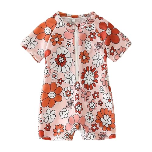Traje de baño de una pieza niña 2026 anti-UV estampado floral con cremallera frontal para bebé niña piscina playa, Ladrillo rojo, 12-18 Meses