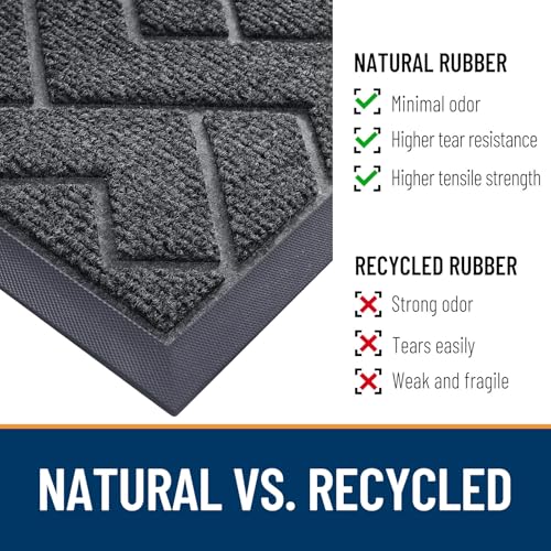 Image of OLANLY Front Door Mat Indoor Outdoor Entrance, Waterproof All-Season, All-Weather Doormat, Sturdy Natural Rubber, Low Profile, Easy Clean Patio Porch Entryway Mat, Herringbone Brick (Grey, 47x17)