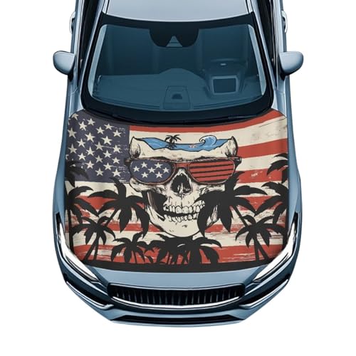 Image of American Skeleton Car Windshield Sunshade Cover, Waterproof Breathable Half Car Cover Blocks UV Rays for All Season - Fit Most Cars, SUV
