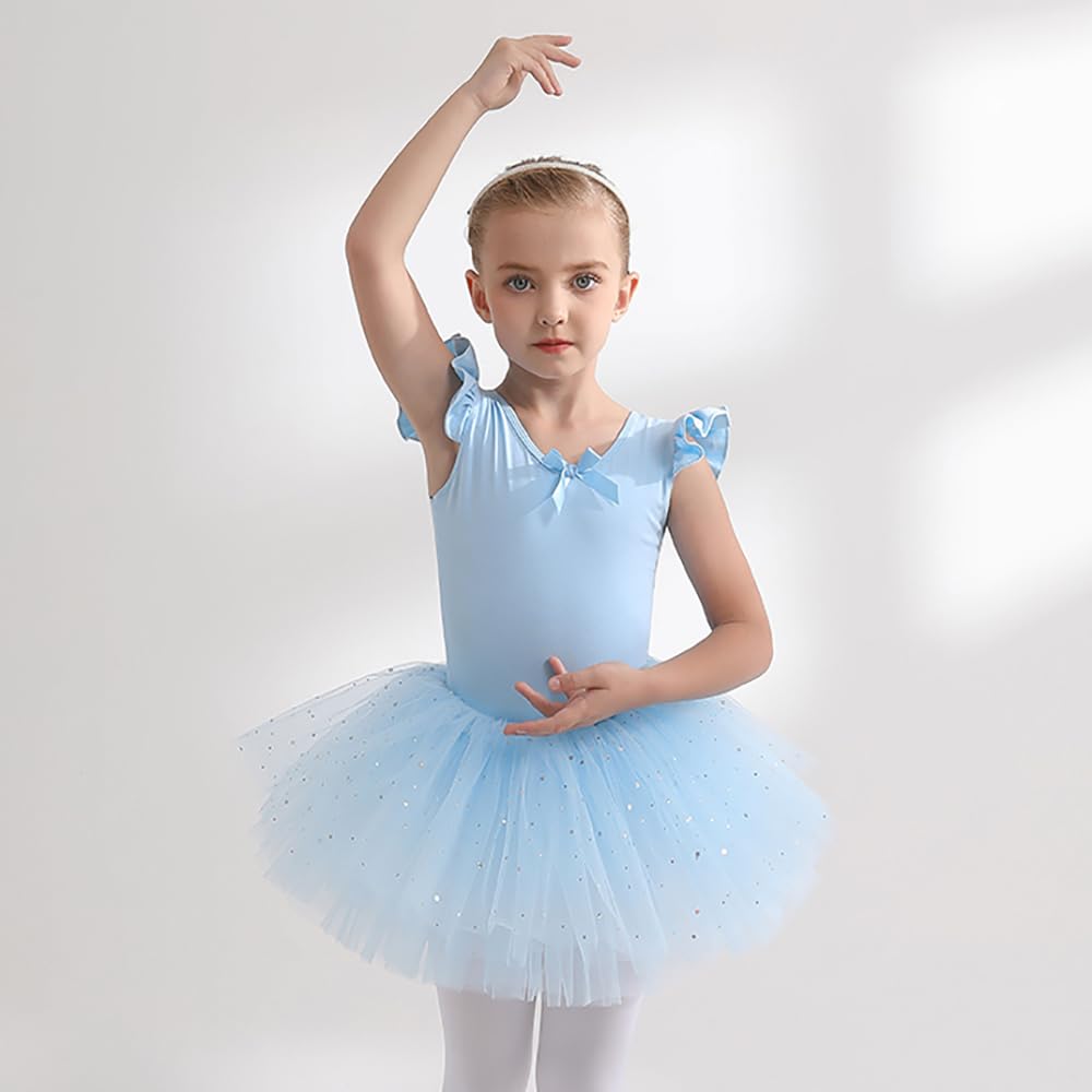 Dziewczęca sukienka baletowa spódnice tutu dla dziewczynek 4-warstwowe tiulowe body do tańca baletowego Leotard sukienka gimnastyczna z krótkim rękawem balerina dla dziewczynek
