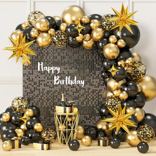 AivaToba Black and Gold Balloon Arch Kit 126PCS Black and Gold Party Decorations for 2026 Graduation Anniversary Wedding Prom Retirement Bachelorette Birthday Decorations for Men Women