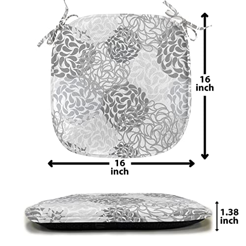 Lunarable Floral Chair Seating Cushion Set Of 4, Mixed Florets Pattern Abstract Buds Flourishing Blooms Design, Seat Pads For Office With Anti-Slip Backing, 16"X16", Charcoal Grey White #TOP6