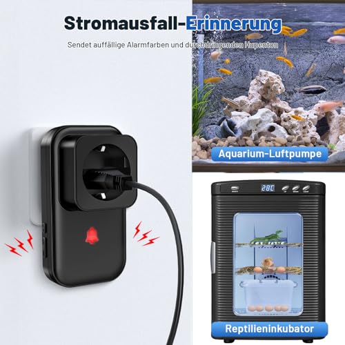 COTINSE Stromausfallalarm melder mit LED Anzeige, 0-110db Stromausfallmelder Stromausfall Alarm bei Stromausfall im Gefrierschrank, 7 wählbare Alarmtöne Monitor für Kühlschrank, Tauchpumpen & Aquarium