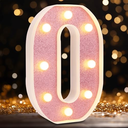 Image of Small Led Marquee Letters, Light Up Letters, 8.58 Inch Led Letter Lights, Battery Powered Lighted Sign for Table, Party, Birthday, Christmas Decor (Pink Glitter, Letter O)