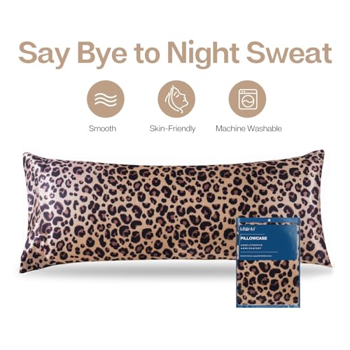 Image of MR&HM Satin Body Pillow Cover, Soft and Breathable Body Pillow Case with Envelope Closure, Cooling and Silky Long Pillowcase for Hair and Skin,Grey (20x54, Brown Leopard)
