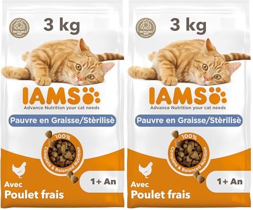 IAMS Advanced Nutrition - Croquettes Allégées - Adaptées aux Chats Stérilisés - Complètes équilibrées - Favorise Le contrôle du Poids - Au Poulet...