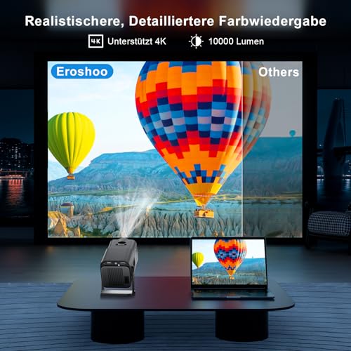 جهاز عرض صغير اندرويد 11 1080P واي فاي 6 بلوتوث 5.0 سينما منزلي 12000 لومن FHD 4K فيديو للسيارة للاستخدام في الأماكن الخارجية- المنزل متوافق مع USB-فاير ستيك-التلفزيون HY320 إروشو 1920 x 1080 أسود