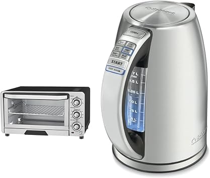 Cuisinart TOB-40N Custom Classic Toaster Oven Broiler, 17 Inch, Black & 1.7-Liter Stainless Steel Cordless Electric Kettle with 6 Preset Temperatures