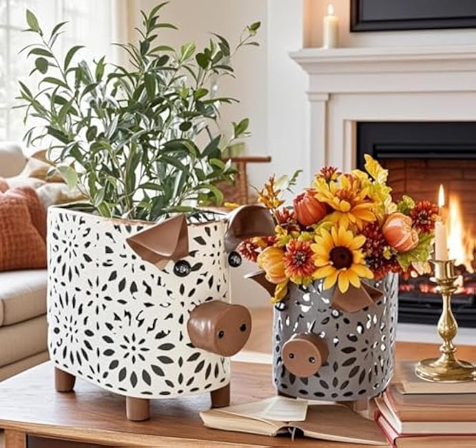 Farmhouse Metal Small Storage Basket Set For Kitchen or Bathroom Pig Decor, 2 Count Stackable Small Basket with Handle