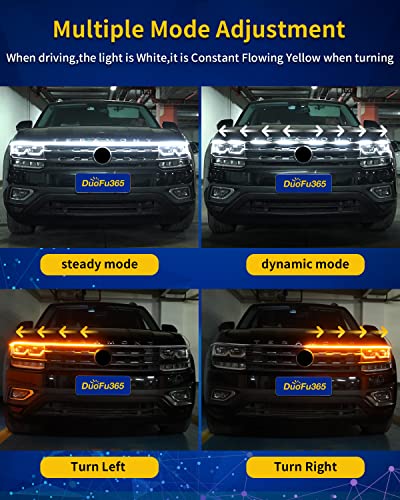 Image of Exterior Car LED Hood Light Strip,Dual Color Dynamic Scan Start Up Hoodbeam Kit,Led Daytime Running Lights White&Amber Switchback Sequential Turn Signal Lights for Cars, Trucks,SUV(95inch /1set)