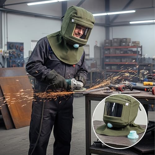 Capucha para chorro de arena verde de alta resistencia con visera curva de PC 6