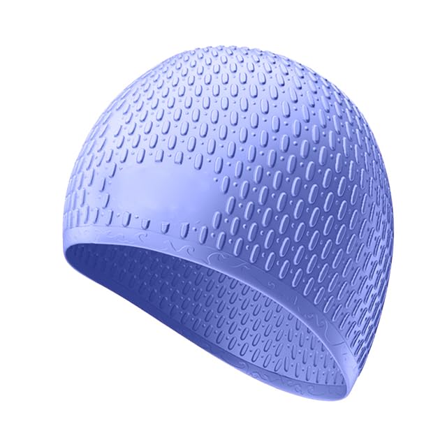 Image of First Lens Silicon Bubble Dot Swim Cap, Swimming Cap for Long & Short Hair, Cover Ears to Keep Hair Dry, Waterproof Swim Caps, Anti-Slip Comfortable -Adults Men & Women (Blue)