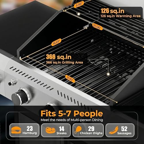 Image of COWSAR 3-Burner Propane Grill with Side Burner 34,000 BTU BBQ Grill