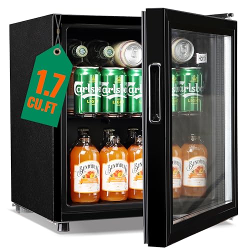 WANAI Mini Fridge Glass Door 120 Cans Beverage Refrigerator Small Wine Cooler Clear Front Drinks Fridge for Soda Beer Bar Home Office with 7 Thermostat LED Lights