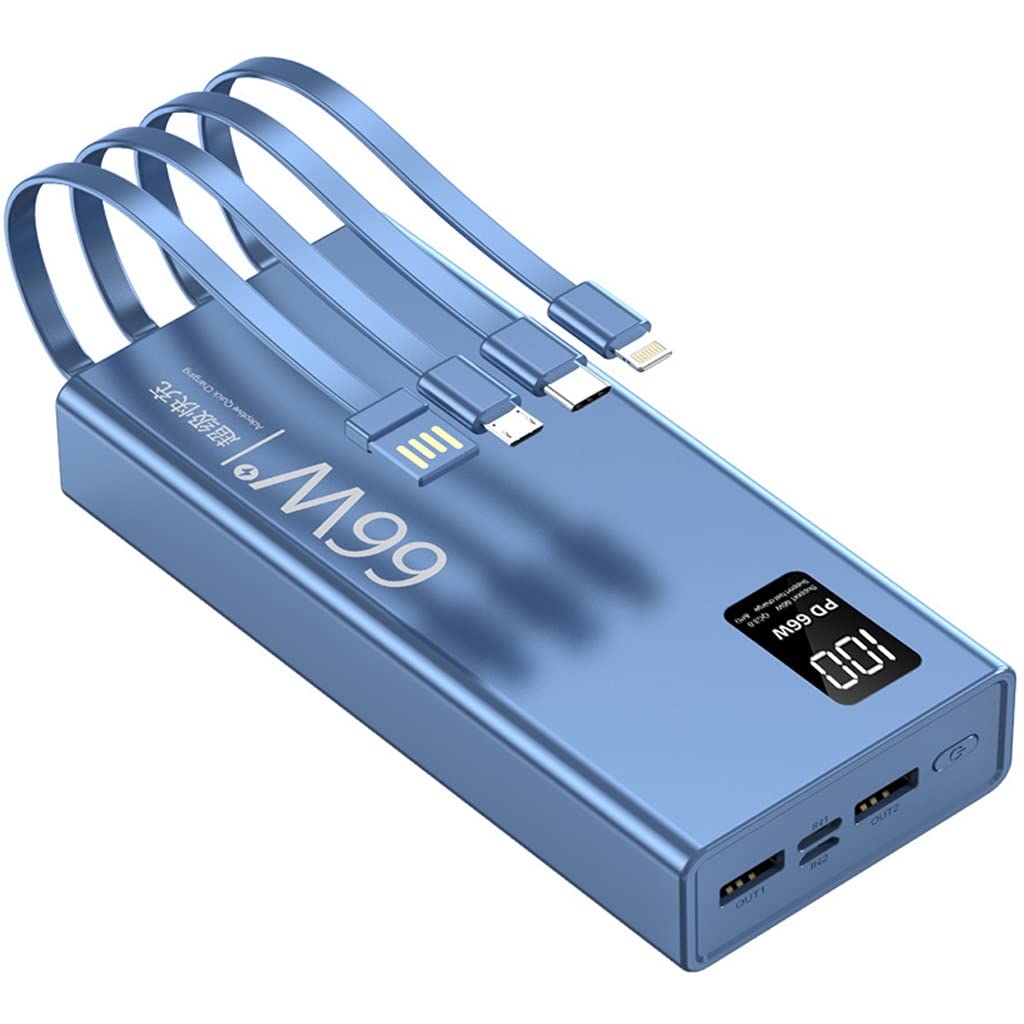 Carga superrápida 66W Línea autónoma Ultrafina Banco de energía de Gran Capacidad 20000 MAh Carga Flash Fuente de alimentación móvil (Color : Blue, Size : 20000mAh)