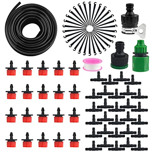 WMYCONGCONG 自動散水セット 15Mホース 点滴灌漑システムキット 調整可能な点滴ノズル ガーデン自動灌漑システム 給水システム ドリップ散水 給水システ パティオ 自動散水用具 植物 盆栽用 家庭園芸 温室加湿
