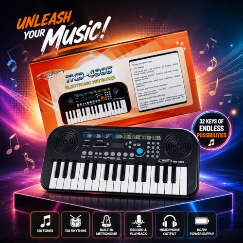 Image of Techno RJ-TC-TKB4995 Portable Digital Keyboard Piano, Blue, 32-Key