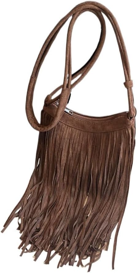 Women's Boho Fringe Faux Suede Tote Bag, Large Capacity Retro Tassel Hobo Shoulder Purse, Hippie Western Crossbody Purse