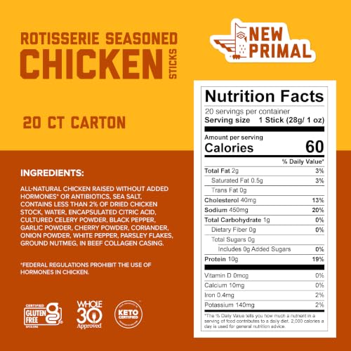 Image of New Primal Rotisserie Chicken Sticks, 20 Count