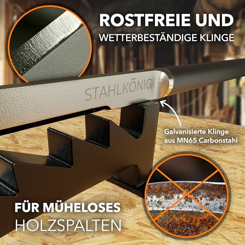 STAHLKÖNIG® Holzspalter Manuell | Rostfrei und langlebig durch galvanisierte Klinge | Anzündholz Spalter mit 40cm Griff für müheloses Spalten